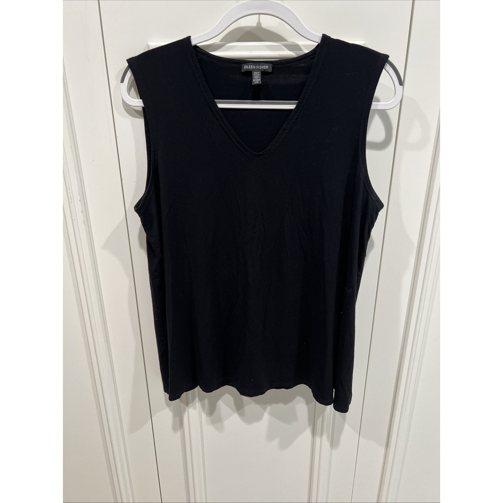 Eileen Fisher Black V Neck Layering Tank Top Minimalist Capsule Quiet Luxury